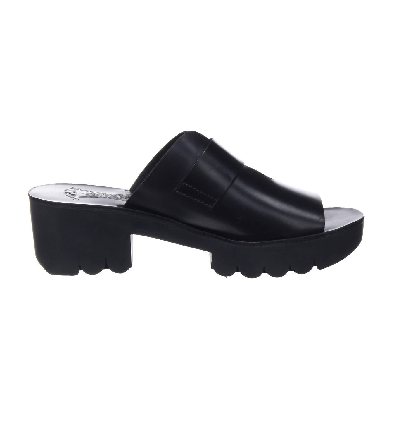 FLY LONDON Women's Cozy Heeled Sandals in black - women's sandal - detail view