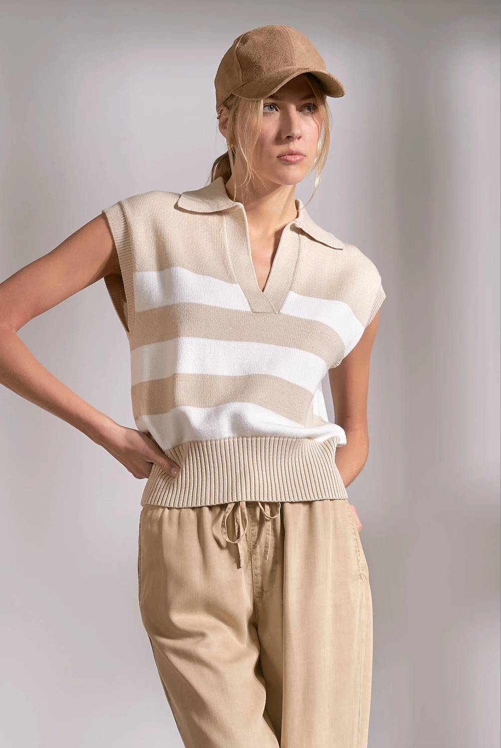 Elan - Kim Sleeveless Striped Sweater