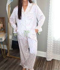 Peach Love - Floral Satin Pajama Set