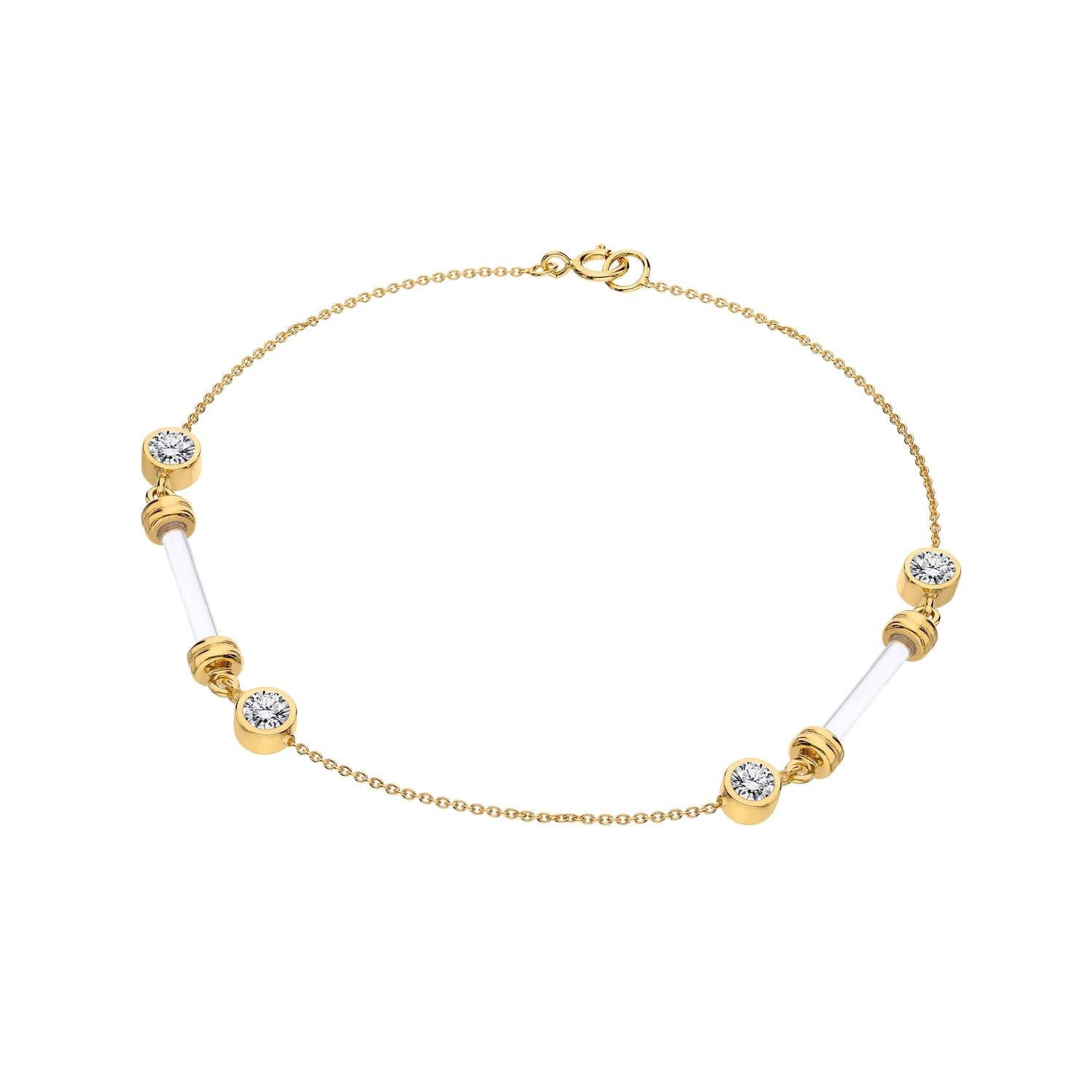 Gold & Honey - Women's Ultra Dainty Bar And Cz Lucite Bracelet