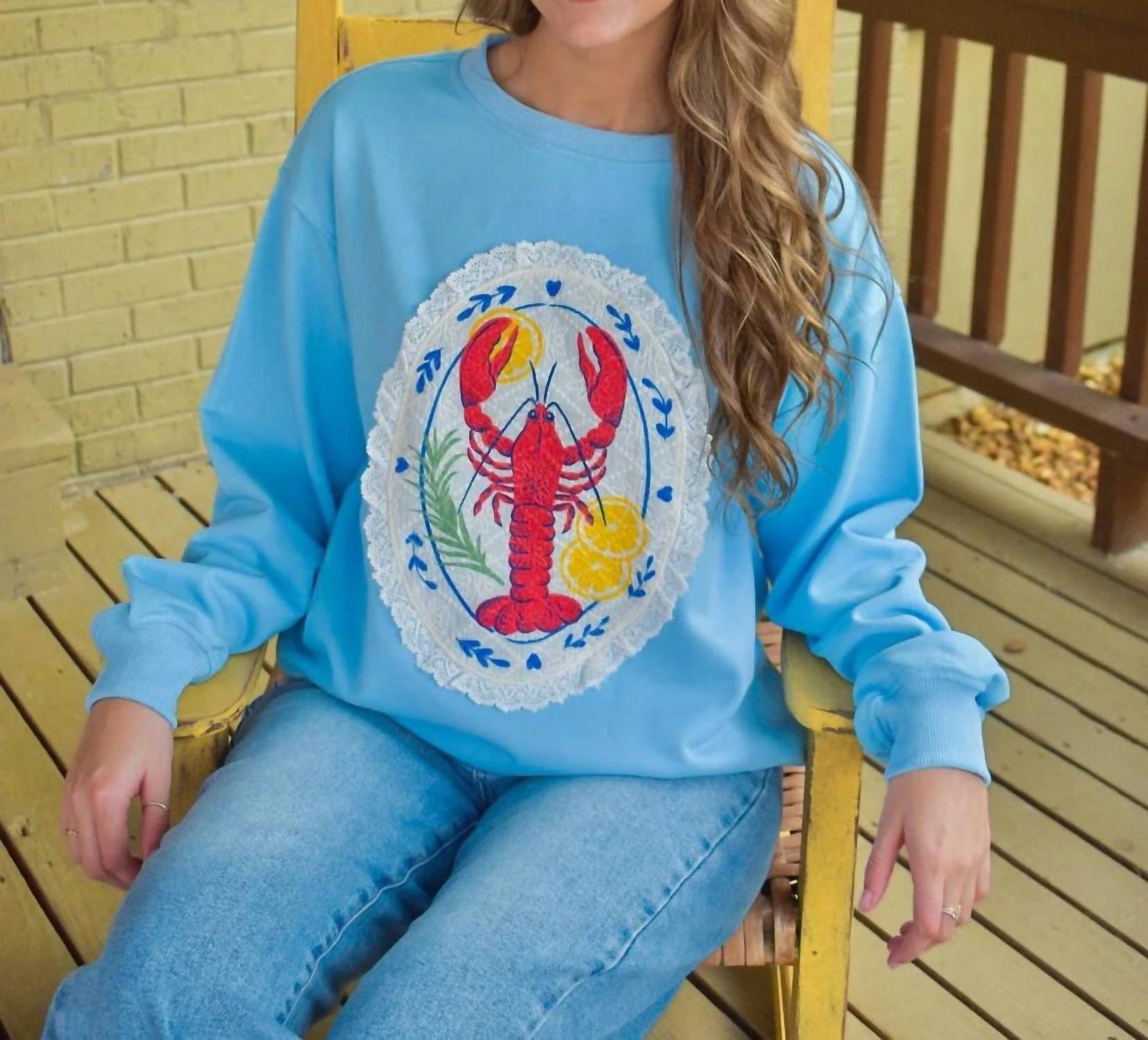 Peach Love - Lemon And Lace Lobster Crewneck Sweatshirt