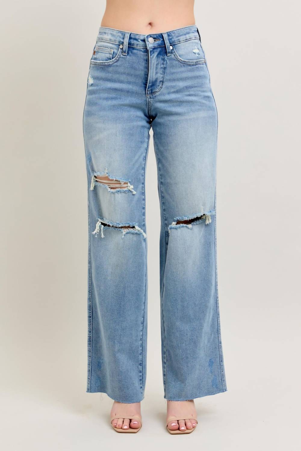 Judy Blue - Mid-rise Tummy Control & Destroy Wide Leg Jean