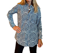 Fitzroy & Willa Russell Top in blue batik - women's shirt