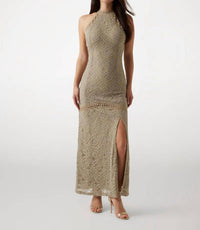 Guess Liza High-neck Sleeveless Dress in moss khaki multi - women's dress