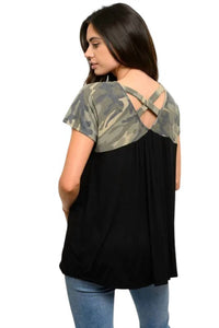 Heimish Usa - Colorblock Criss Cross Back Short Sleeve Top