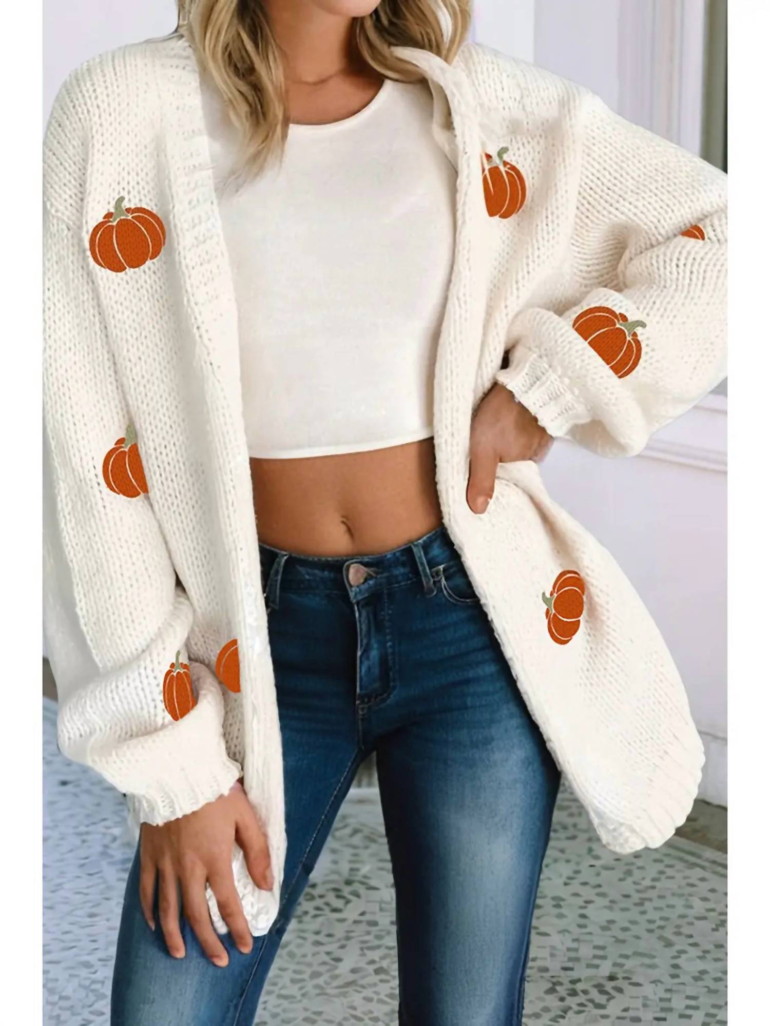 Little Daisy Closet - Pumpkin Open Front Sweater Cardigan