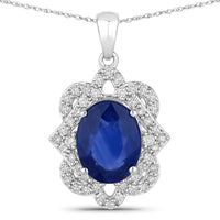 Diana M Jewels Women's Oval Natural Ceylon Blue Sapphire Pendant Necklace (3.16 Ct) - Signature Plus in 18k white gold - women's jewelry