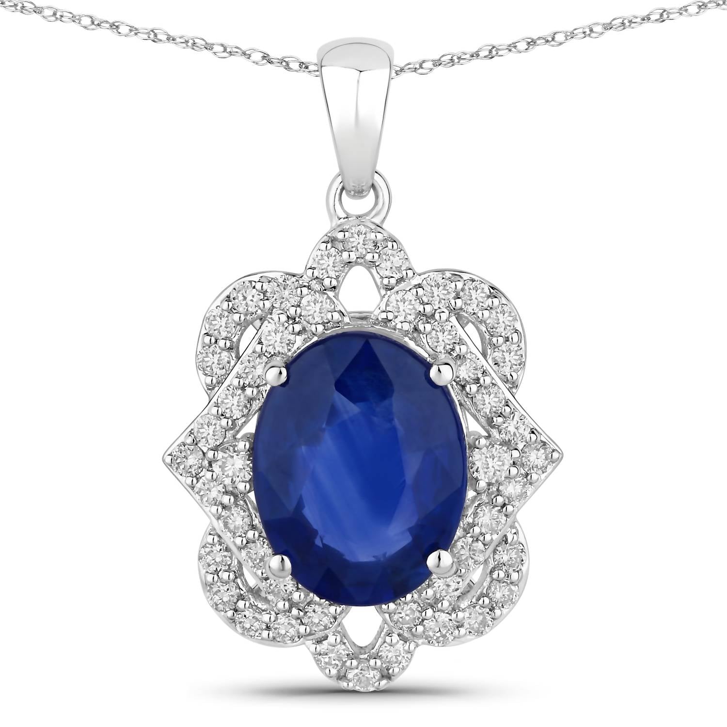 Diana M Jewels Women's Oval Natural Ceylon Blue Sapphire Pendant Necklace (3.16 Ct) - Signature Plus in 18k white gold - women's jewelry