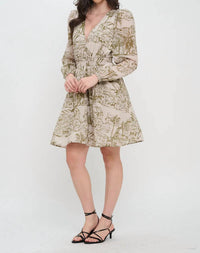 Meet Me In Santorini - Long Sleeve Short Sketch Dress