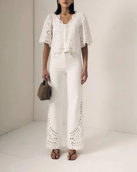 Le Jean - Column Eyelet Wide Leg Jeans