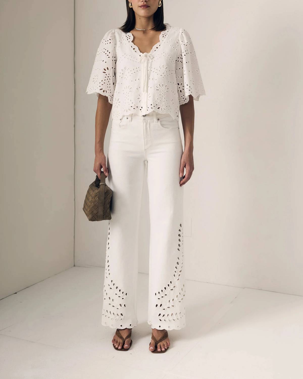 Le Jean - Column Eyelet Wide Leg Jeans