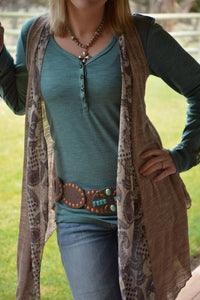 Adiktd Slub Knit Henley Tee in teal - women's long sleeve top