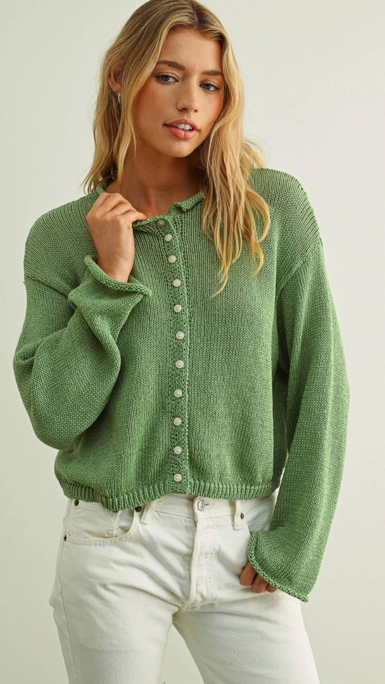 Miou Muse - Light Weight Button Front Cardigan