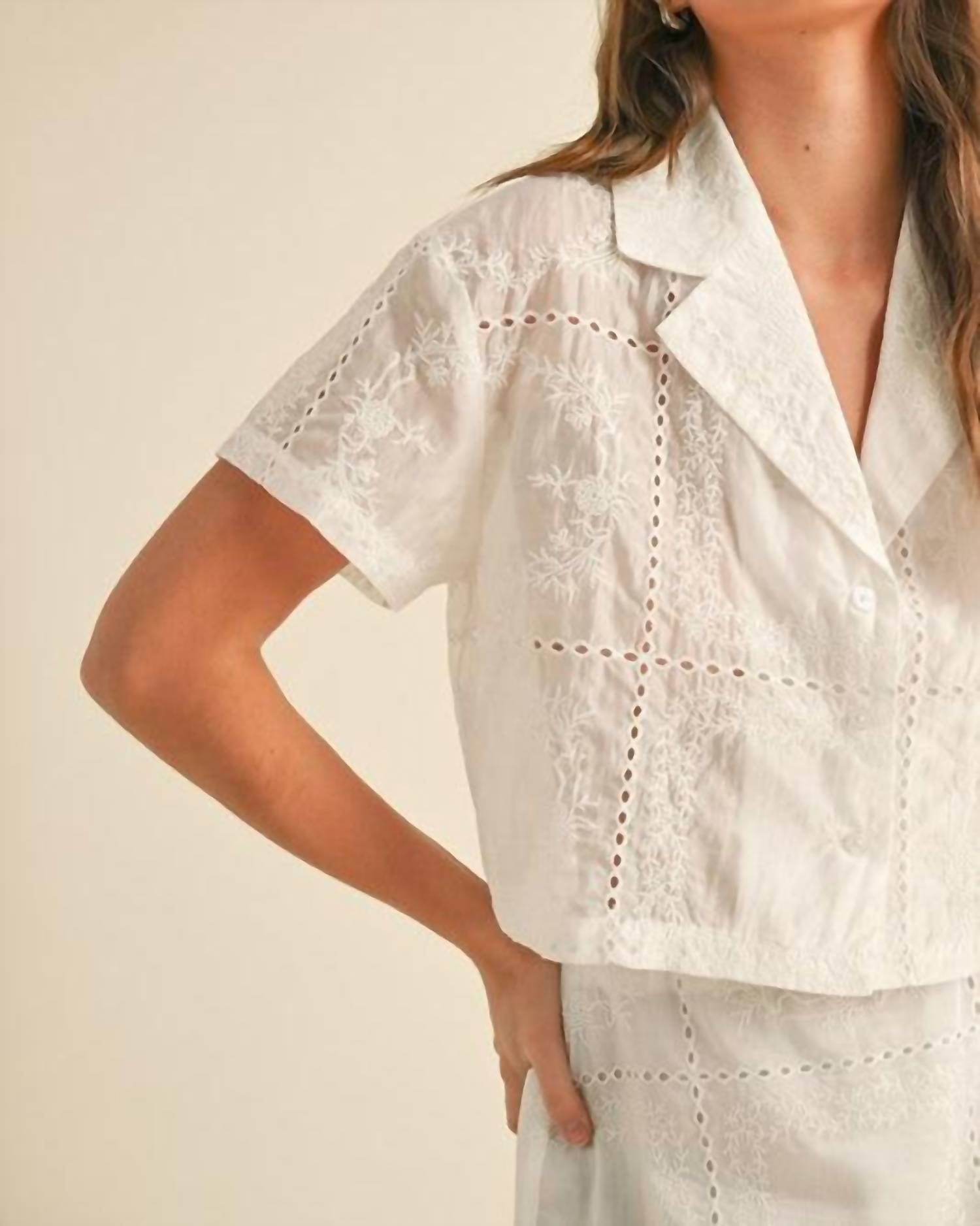 MIOU MUSE Lucy Eyelet Detail Blouse in white - women's blouse - alternate view