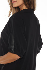 Joseph Ribkoff - Faux Leather Trim Short Sleeve Trapeze Dress