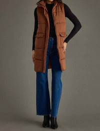 Panache Long Puffer Vest in brown - women's jacket