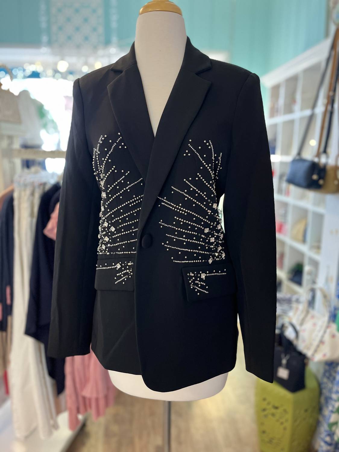 AZI Women's Daphne crystal Stud fitted blazer in black - women's jacket