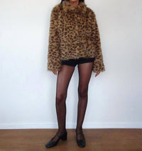 Motel Rocks Joji Faux Fur Jacket in brown leopard - women's jacket