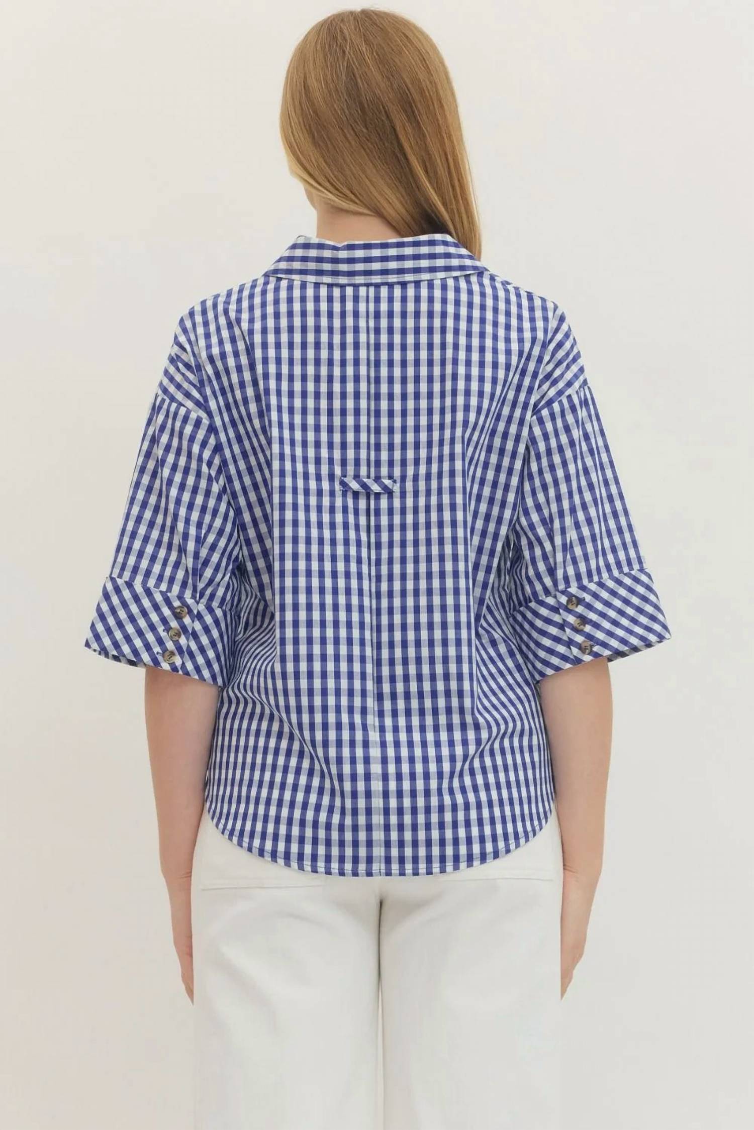 Entrousa - Women's Gingham 3/4 Sleeve Top