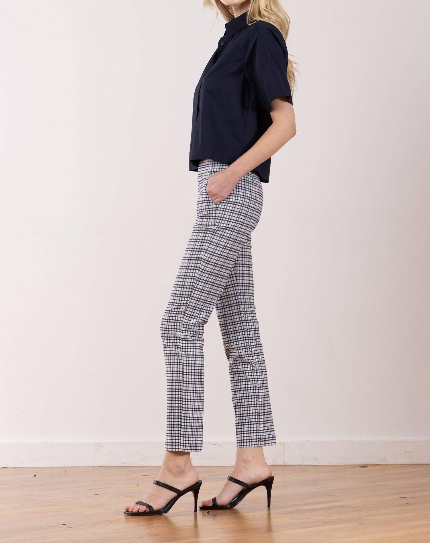 Avenue Montaigne Lulu Straight Cropped Pant in screen blue - women's pants - detail view