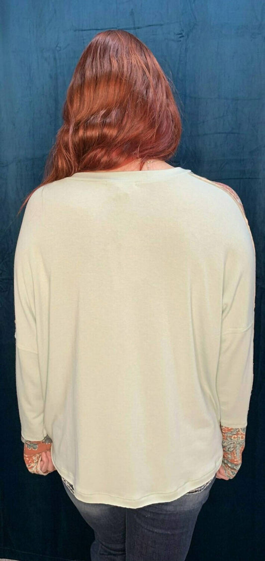 Printed Long Sleeve Terry Knit Sweater