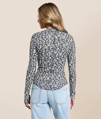 Free People Going Places Printed Cardigan in charcoal combo - women's cardigan - detail view