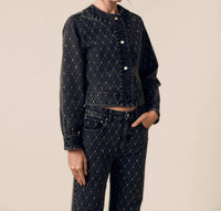 Le Jean Diamond Stitch Jacket in black - women's jacket - alternate view
