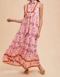 In-Loom - BORDER PRINT COLLARED BUTTON DOWN MAXI DRESS