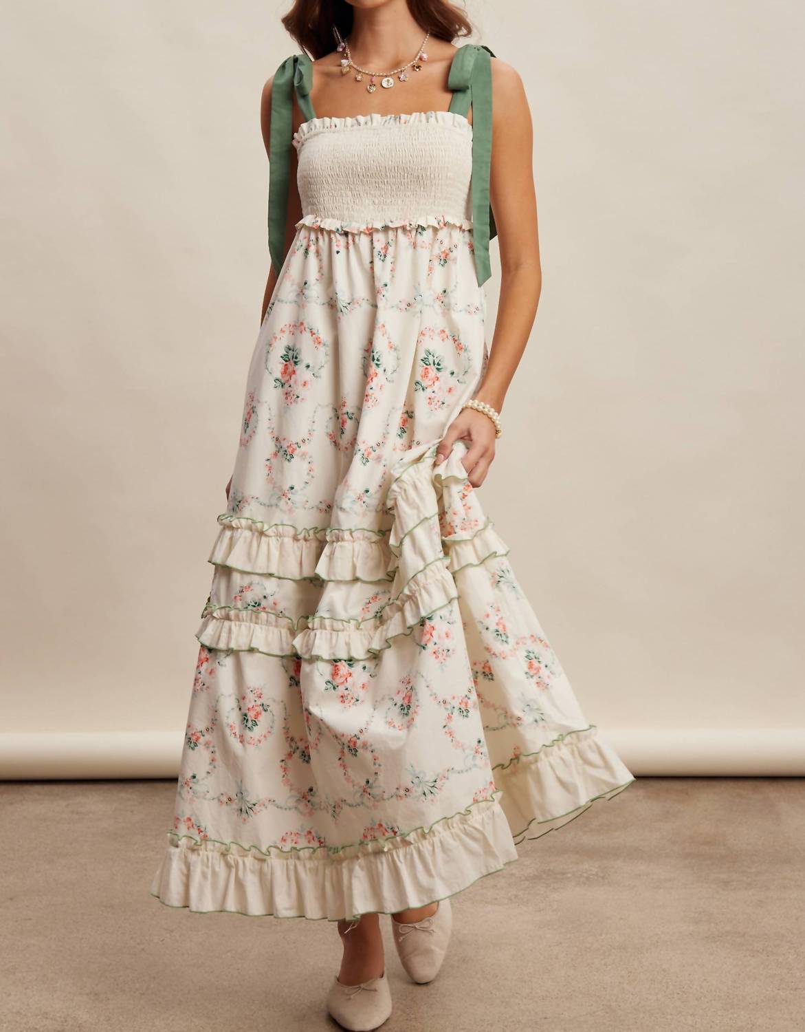 Listicle - Floral Smocked Tiered Maxi Dress