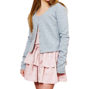 THEME Girl's Tali Puff Heart Cardigan in grey - kids' sweater