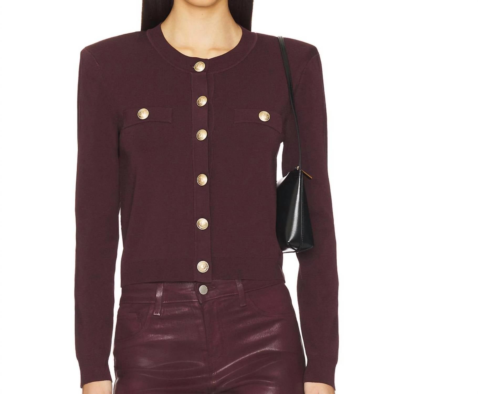L'Agence Toulouse Cardigan Jacket in chocolate gold - women's cardigan