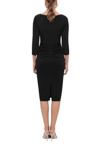Xscape - V-neck Side Ruffle Midi Dress