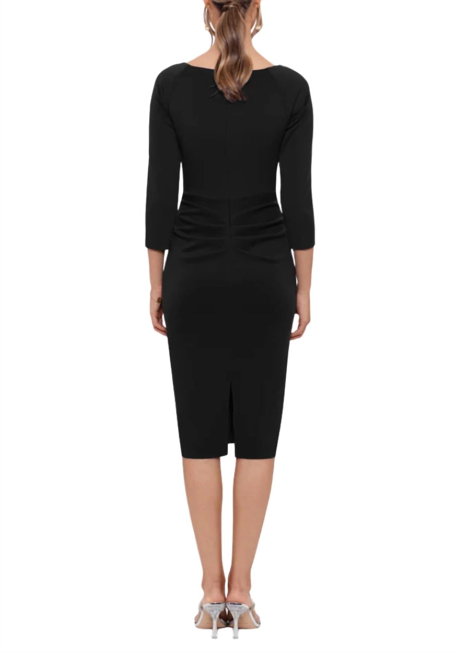 Xscape - V-neck Side Ruffle Midi Dress