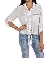 Frank Lyman Wisteria Rhinestone Trim Front Tie Top in white - women's blouse