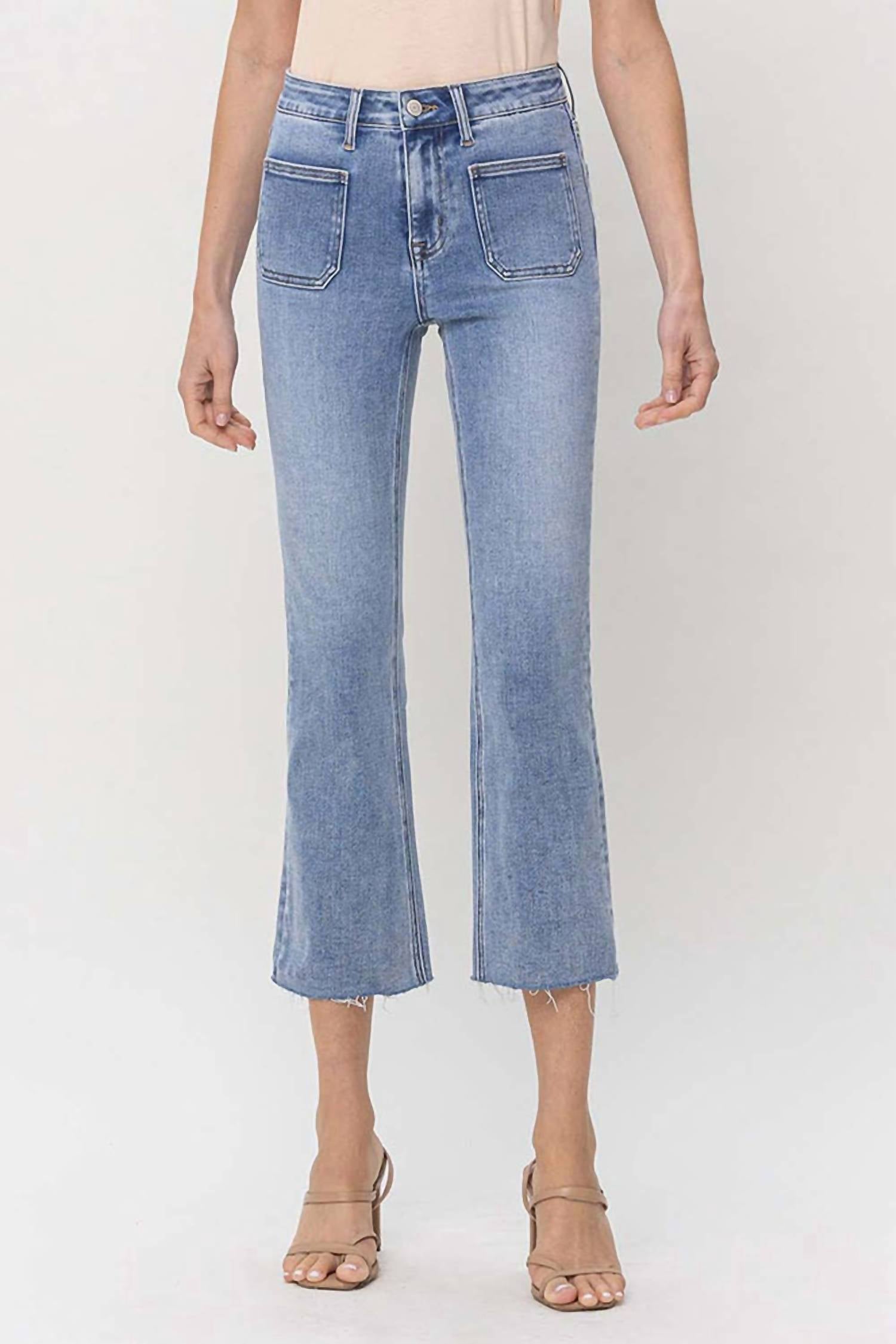 Vervet By Flying Monkey - Julia Kick Flare Front Pocket Denim Jeans