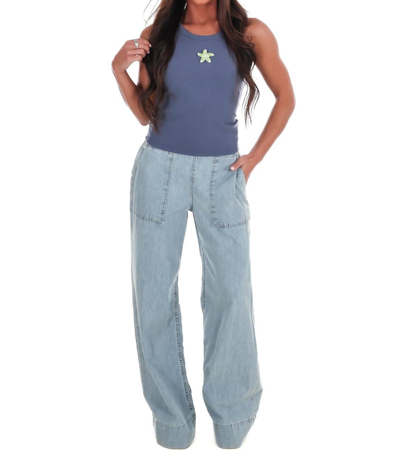 Bailey Rose - Women's Starfish Embroidery Ribbed Tank Top