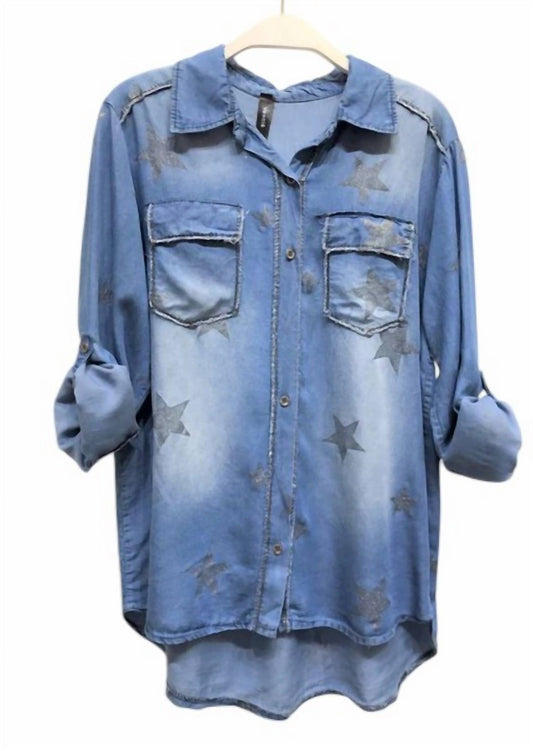 Venti6 - WOMEN'S STARS PRINT BUTTON DOWN TOP