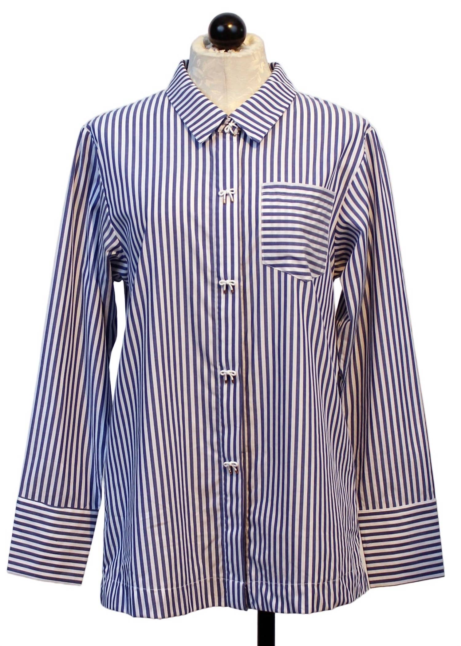 Leo Ugo - Women's Bow Buttons Striped Blouse