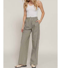 Active Basic Contrast Waist Combo Boxer Straight Stripe Pants in olive - women's pants