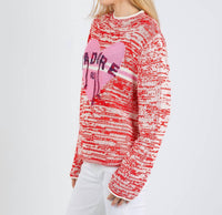 Oui J'adore Sweater in red white - women's sweater - detail view