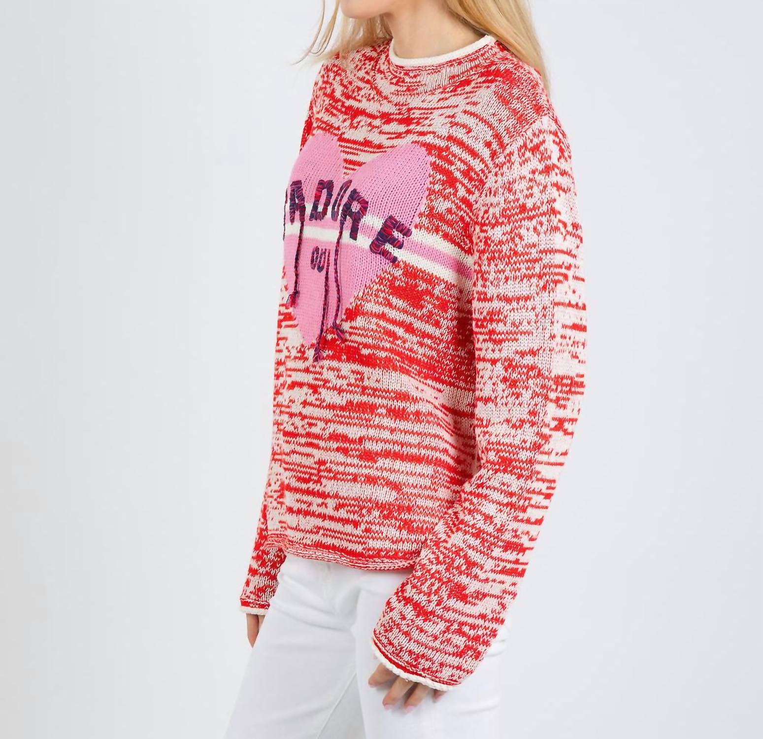 Oui J'adore Sweater in red white - women's sweater - detail view