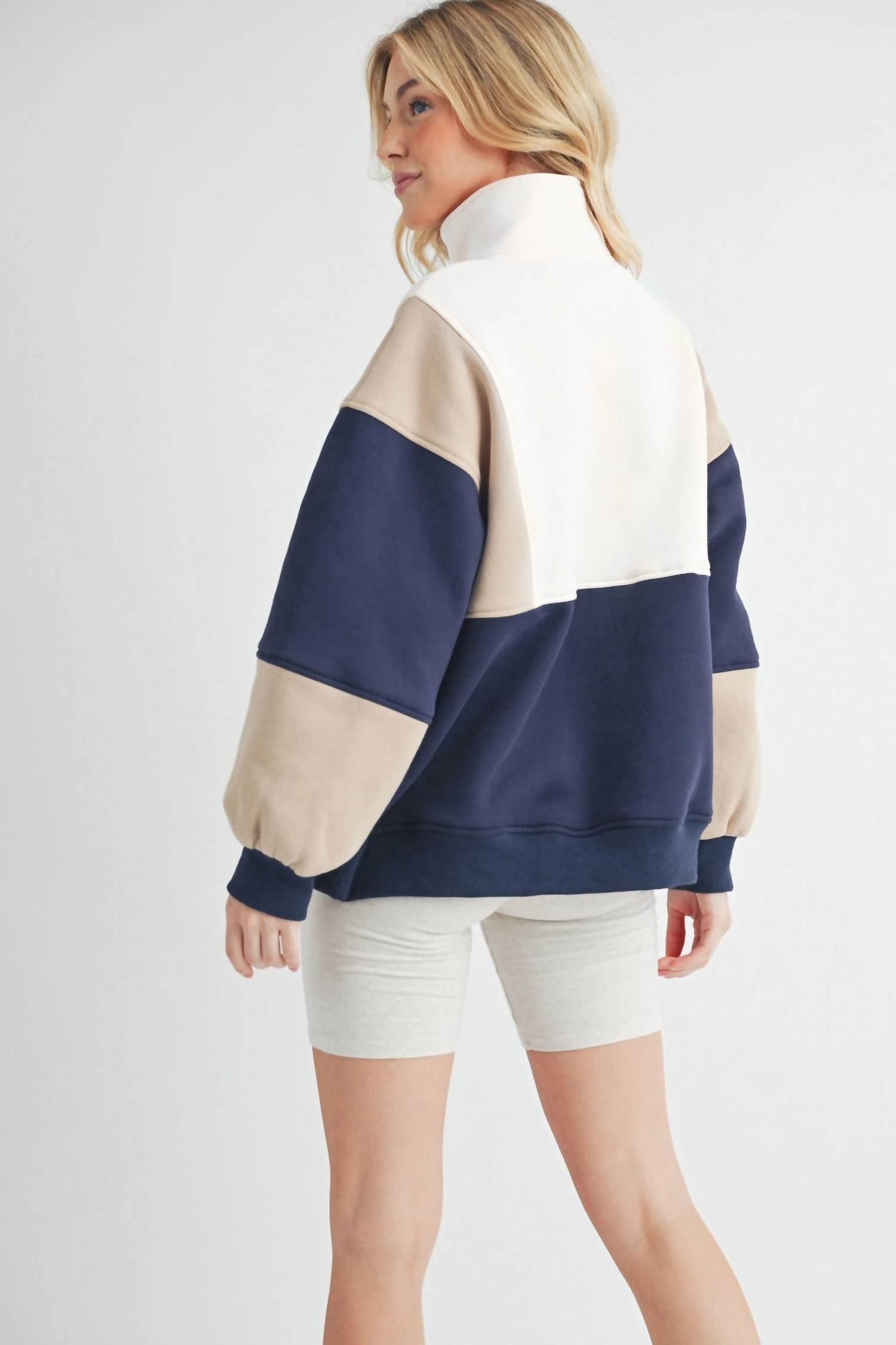 AEMI + CO Colorblock Pullover in blue - women's long sleeve top - alternate view