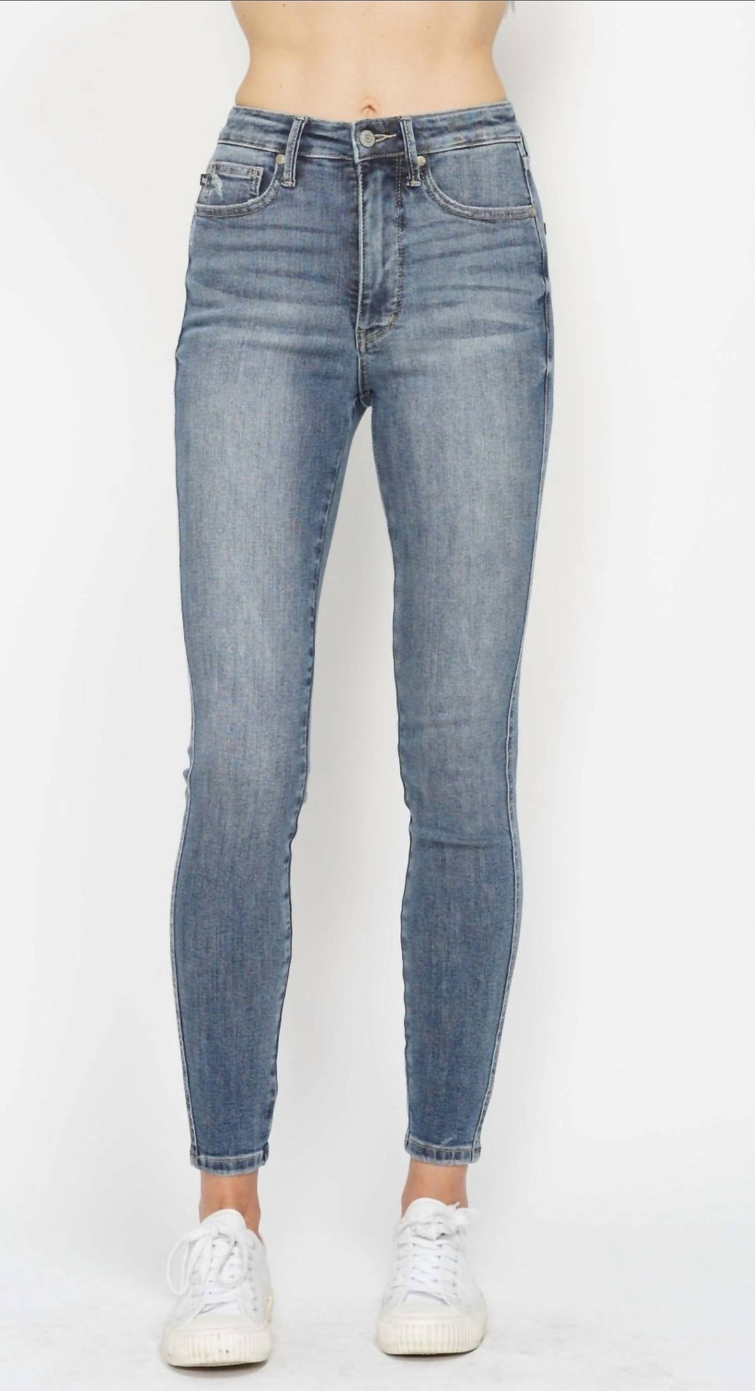 Judy Blue Tummy Control Contrast Wash Skinny Jeans in medium wash - women's jeans