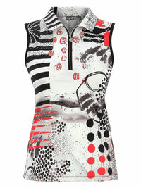 DOLCEZZA Sleeveless Knit Pullover in red black white - women's tank top - detail view