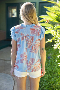 Voy - Applique Floral Ruffle Top