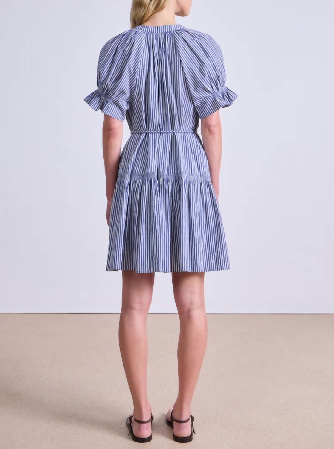 APIECE APART Marza Mini Dress in skinny stripes indigo cream 1 - women's dress - detail view