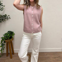 LE LIS Sleeveless Crew Neck Sweater Cardigan in blush - women's cardigan - view 5