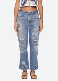 SEA Oli Distressed Mid-rise Jean in blue - women's jeans
