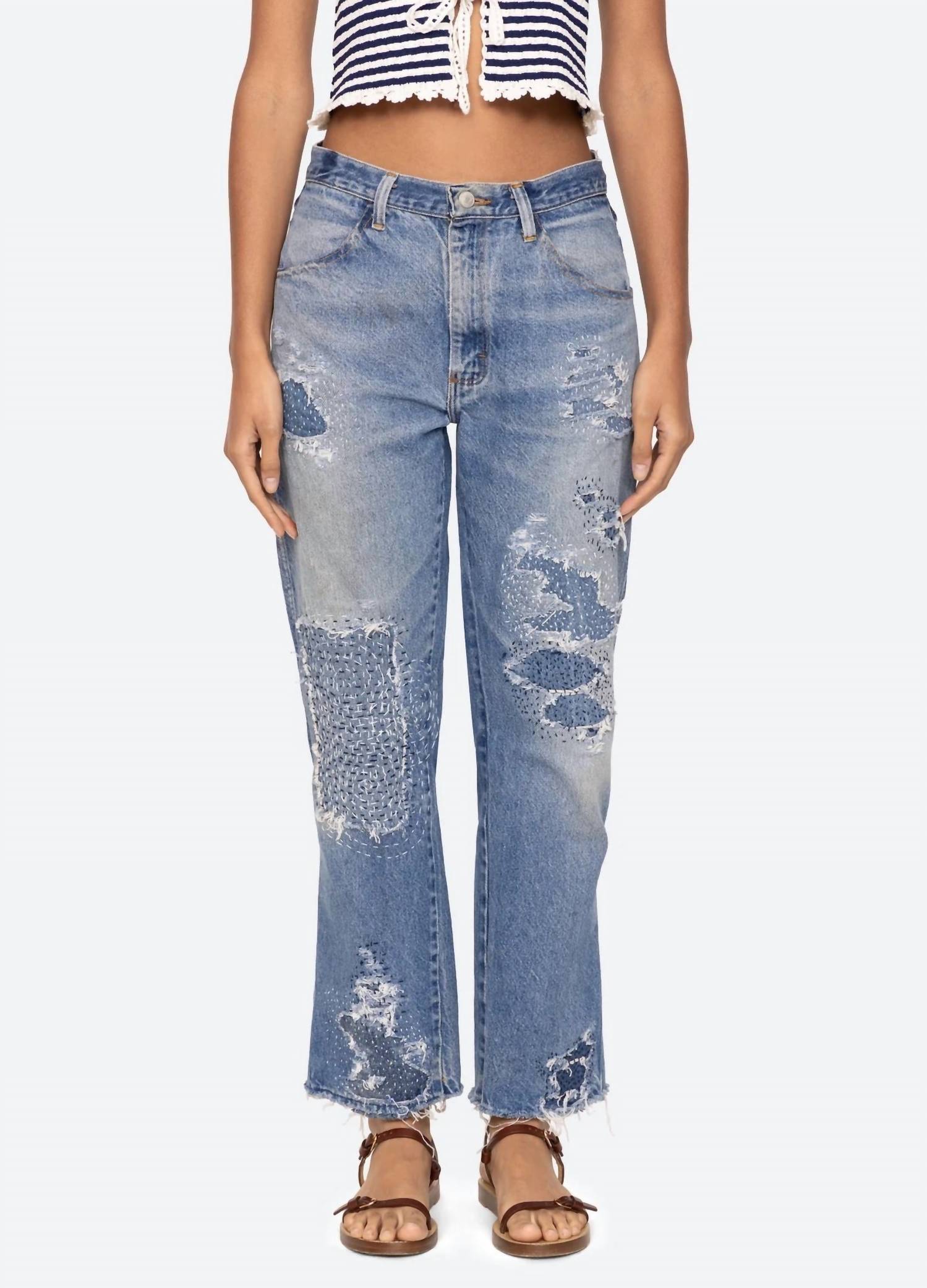 SEA Oli Distressed Mid-rise Jean in blue - women's jeans