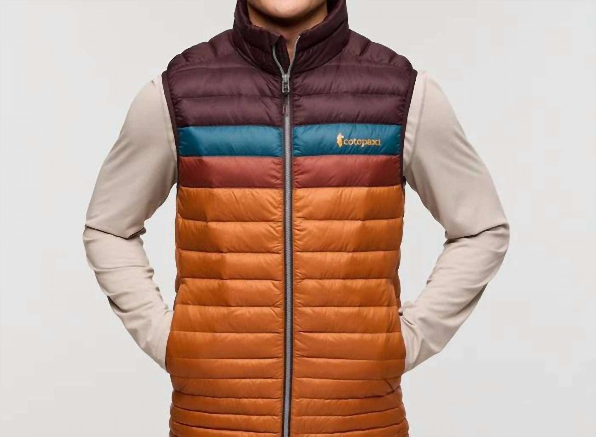 cotopaxi Men's Fuego Down Vest in coffee - men's jacket - detail view